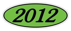 Oval Year Window Sticker - 2012 BLACK on GREEN - Qty. 12