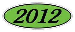 Option – Oval Year Window Sticker - 2012 BLACK on GREEN - Qty. 12