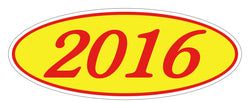 Option – Oval Year Window Sticker - 2016 RED on YELLOW - Qty. 12