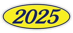 Option – Oval Year Window Sticker - 2025 BLUE on YELLOW - Qty. 12