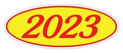 Option – Oval Year Window Sticker - 2023 RED on YELLOW - Qty. 12