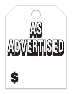 Hang Tags - As Advertised -  Large, White - Qty. 50