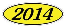 Oval Year Window Sticker - 2014 BLACK on YELLOW - Qty. 12