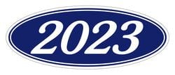 Oval Year Window Sticker - 2023 WHITE on BLUE - Qty. 12