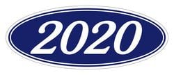 Oval Year Window Sticker - 2020 WHITE on BLUE - Qty. 12