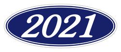 Option – Oval Year Window Sticker - 2021 WHITE on BLUE - Qty. 12