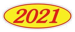 Option – Oval Year Window Sticker - 2021 RED on YELLOW - Qty. 12