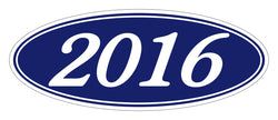 Option – Oval Year Window Sticker - 2016 WHITE on BLUE - Qty. 12