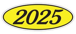 Option – Oval Year Window Sticker - 2025 BLACK on YELLOW - Qty. 12