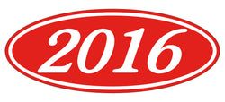 Option – Oval Year Window Sticker - 2016 WHITE on RED - Qty. 12