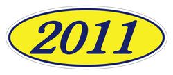 Option – Oval Year Window Sticker - 2011 BLUE on YELLOW - Qty. 12