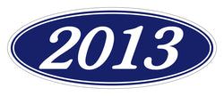 Option – Oval Year Window Sticker - 2013 WHITE on BLUE - Qty. 12