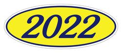 Option – Oval Year Window Sticker - 2022 BLUE on YELLOW - Qty. 12