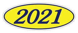 Option – Oval Year Window Sticker - 2021 BLUE on YELLOW - Qty. 12