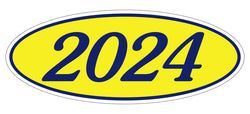 Option – Oval Year Window Sticker - 2024 BLUE on YELLOW - Qty. 12
