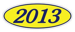 Option – Oval Year Window Sticker - 2013 BLUE on YELLOW - Qty. 12