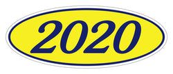 Option – Oval Year Window Sticker - 2020 BLUE on YELLOW - Qty. 12