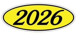 Option – Oval Year Window Sticker - 2026 BLACK on YELLOW - Qty. 12