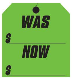 Window Sticker - Hang Tag - Green - Was/Now - 9 1/4" x 8 1/2" - Qty. 12
