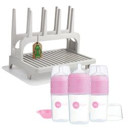 Includes – Gray Rack w/ Mat & Pink 9oz 3-Pack