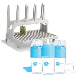 Includes – Gray Rack w/ Mat & Blue 9oz 3-Pack