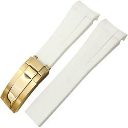 FKM Rubber Watch Band - Golden Buckle – White-Golden