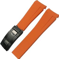 FKM Rubber Watch Band – Orange - Carbon Black