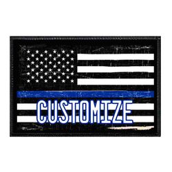 CUSTOMIZABLE - US FLAG - THIN BLUE LINE - BLACK AND WHITE - DISTRESSED