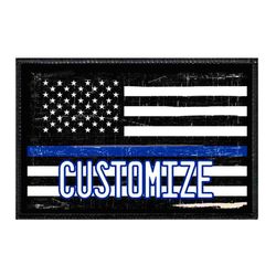 POLICE – CUSTOMIZABLE - US FLAG - THIN BLUE LINE - BLACK AND WHITE - DISTRESSED