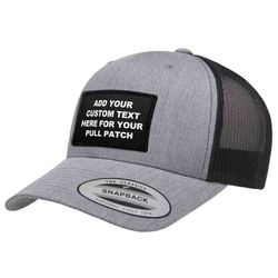 4 LINES CUSTOM TEXT + CURVED BILL TRUCKER HAT (HEATHER & BLACK)