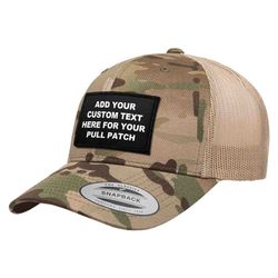 4 LINES CUSTOM TEXT + CURVED BILL MULTICAM® TRUCKER HAT (CAMO & KHAKI)