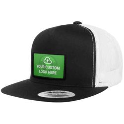 CUSTOM LOGO + FLAT BILL TRUCKER HAT (BLACK & WHITE)