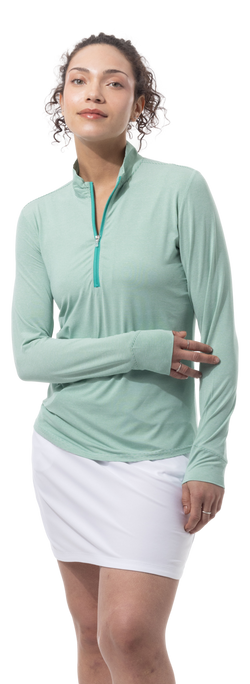 GREEN WHITE MELANGE STRIPE