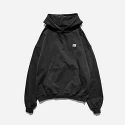 STRAYE x KREW Heat Hoodie Washed Black — heavyweight cotton hoodie