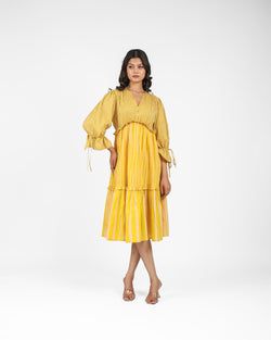 triped Midi Dress – Mustard-White Stripes