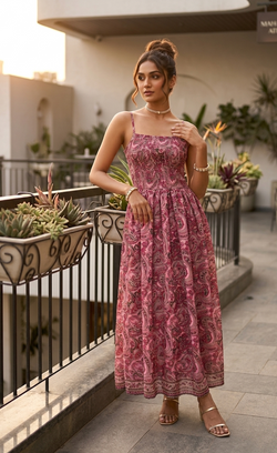 Printed Maxi Dress – Pink