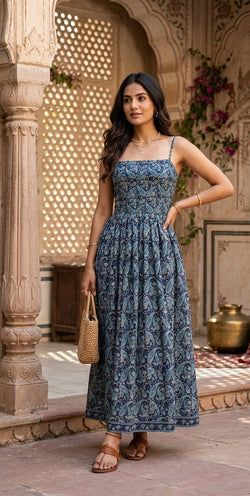 Printed Maxi Dress – Navy