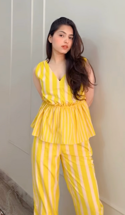 Striped Peplum Top & Straight Pants – 3