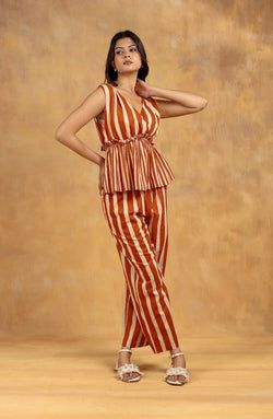 Striped Peplum Top & Straight Pants – 3