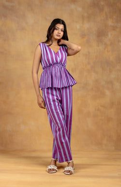 Striped Peplum Top & Straight Pants – 3