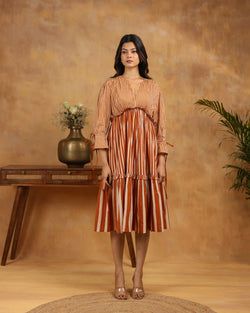 triped Midi Dress – Brown Stripe