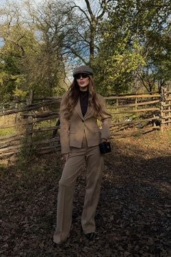 Camel Tek Düğmeli Ceket Pantolon Takım