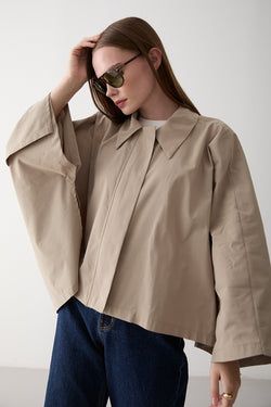 Bej Pelerin Model Trençkot