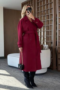Açık Bordo New Tokyo Uzun Kaşe Kaban