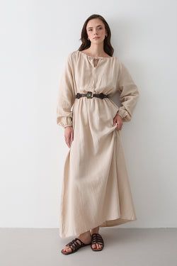 Natural Bağlama Detaylı Müslin Elbise