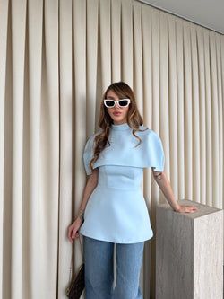 Mavi Pelerinli Straplez Bluz