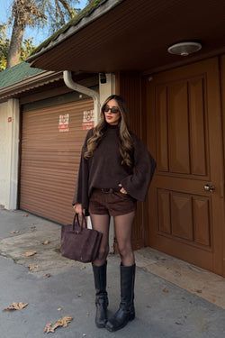 Kahverengi Fitilli Oversize Kazak