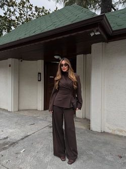 Kahverengi 4 Yan Düğmeli Ceket Pantolon Takım