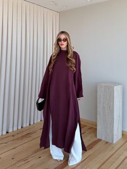 Renk – Bordo Yırtmaçlı Uzun Tunik