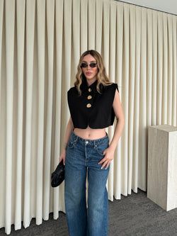 Siyah Poplin Crop Yelek